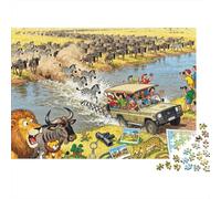Serengeti Migration Wildebeest Whirl Wooden Jigsaw Puzzle Waterproof 1000 Piece Puzzles for Adults Gifts Impossible Home Decoration