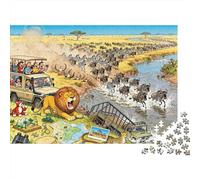 Serengeti Migration Wildebeest Whirl Wooden Jigsaw Puzzle Waterproof 1000 Piece Puzzles for Adults Gifts Challenging And Brainteasing Educational Games