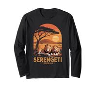 Serengeti Tanzania African Safari Sunset and Lions Long Sleeve T-Shirt