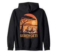 Serengeti Tanzania African Safari Sunset and Lions Zip Hoodie