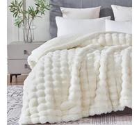 Serenhom 60x80 Inches Ultra-Soft Fuzzy Faux Fur Plush Twin Size Blanket - Thick, Warm Sherpa for Couch, Sofa, Bedroom, Camping - Decorative Blanket for Cozy Warmth, Bubble Ivory White