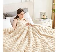 Serenhom 60x80 Inches Ultra-Soft Fuzzy Faux Fur Plush Twin Size Blanket - Thick, Warm Sherpa for Couch, Sofa, Bedroom, Camping - Decorative Blanket for Cozy Warmth, Bubble Khaki