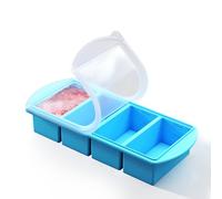 Serenity Blue Silicone Freezer Tray with Lid - Dual 1/2 Cup and 1 Cup Portion Cube Mold for Soup, Sauce, and Baby Food - Stackable BPA-Free Silicone Meal Prep Container (250ml-Blue Cubes)