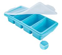 Serenity Blue Silicone Freezer Tray with Lid - Dual 1/2 Cup and 1 Cup Portion Cube Mold for Soup, Sauce, and Baby Food - Stackable BPA-Free Silicone Meal Prep Container (1PACK-1CUP-BLUE)