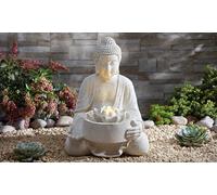 Serenity Bronze Sitting Buddha Water Feature, Light Up LED, Self Contained for Garden, Decking & Patio, Outdoor, Weatherproof (Height - 55cm)