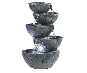 Serenity Cascading Five Bowl Water Feature, Outdoor Self Contained Freestanding Bowl Statue with LED Lights, 35cm