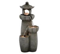 Serenity Cascading Pagoda Water Feature with LED Lights Outdoor Zen Garden Fountain Polyresin Self-Contained Tranquil Decor 66cm