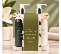Serenity Collection Hand Duo Set, Waterlily & Pear Fragrance, Hand Wash and Lotion with Gold Accents, Luxury Bath Gift Set