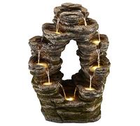 Serenity Double-Sided Rock Cascade Water Feature with LED lights, Self-Contained, Weatherproof for Garden, Patio & Decking (Height 79cm)