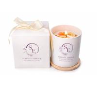 SERENITY ESSENCE Large 450g Luxury Aromatherapy Scented Cinnamon & Orange Candle Paraffin Free & Soy Wax Crystal Candle with Wooden lid. Gift Box with Ribbon (80 hrs)