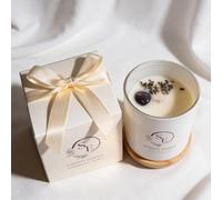 SERENITY ESSENCE Luxury Aromatherapy Scented Lavender Candle 450g Soy Wax Vegan & Organic Crystal Candle with Wooden lid. Gift Box with Ribbon (80 hrs)