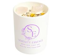 SERENITY ESSENCE Luxury Vanilla Candle Scented with Rose Quartz Crystal, Paraffin Free & Eco Friendly, Soy Wax Crystal Candle, Relaxation & Meditation Gift. Safe for Pets & Children. (60 hrs)