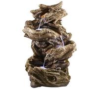 Serenity Four-Tier Wood-Effect Water Feature, Light Up LED, Self Contained for Garden, Decking & Patio, Outdoor, Weatherproof (Height - 76.5cm)