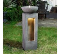 Cascading Outdoor Water Feature Electric Garden Fountain Cement Grey 2 Warm White LED Lights Plug-In Pump 7m Cable Statue Straight Waterfall Home Patio Decor Serenity Falls FREE Cleaning Brush