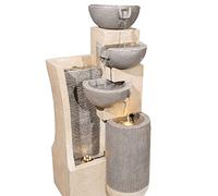 Serenity Garden Cascading Four Bowl and Wall Water Feature, Outdoor Self Contained Cascade Tipping Bowls Water Fountain with LED Lights, Freestanding Ornament Patio Decor, 75cm