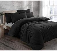 SERENITY GIFTS LTD Teddy Fleece Luxury Quilt Cover Bedding Set Thermal Warm Cozy Duvet Cover Super Soft Easy Care Reversible Duvet Cover with Pillowcases (Double, Black)