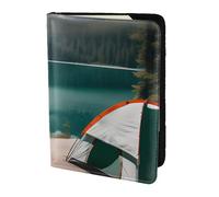 Serenity Lake Camping Print 5.5in Passport Travel Document Wallet Case Stylish Secure Men Women For Travelers, Black, One Size