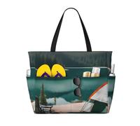 Serenity Lake Camping Print Beach Tote Bag Waterproof Large Bags With Zipper Big Capacity For Vacation Travel