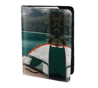 Serenity Lake Camping print Leather Card Case Travel Accessories Passport Holder Cover Wallet for Women Men, Black, One Size