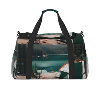 Serenity Lake Camping Travel Tote Bag â€“ Large Reusable Shopping Bag, Vacation Tote, Sports Duffel Bag with Adjustable Crossbody Strap, Black, One Size