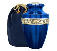 Serenity Large Blue Beautiful Adult Cremation Urn for Human Ashes - w Velvet Bag
