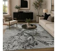 Serenity Metallic Marble Abstract Living Room Area Rug, Black, 80x150cm