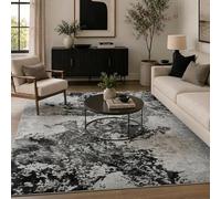 Serenity Metallic Marble Abstract Modern Area Rug, Black, 80x150cm