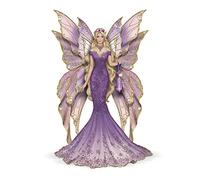 Serenity Of The Amethyst Fairy Figurine with butterfly-like wings and sculptural flowers.
