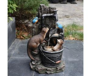 Serenity Otters & Kingfishers Outdoor Garden Water Feature with LED Lights
