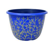 Serenity Pot Planter Round Plastic Blue Yellow Flower Plant Garden Patio 30Cm