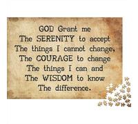 Serenity Prayer Adult Jigsaw Puzzle, 1000 Pieces, 38x26cm/1000pcs, Easy to Continue on Another Evening; Low-dust White Cardboard Pieces
