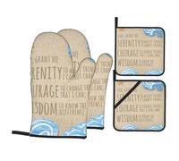 Serenity Prayer On Beach Oven Gloves and Pot Holder 4-Piece Set, High Heat and 500 Degree Thickness, Suitable for Grilling and Microwave Ovens