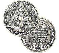 Serenity Prayer Sobriety Chip with Grim Reaper Design Grateful I AM Alive