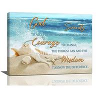 Serenity Prayer Wall Art Ocean Coastal Beach Seashell Christian Wall Decor Scripture Quotes Pictures Painting Print Framed Artwork for Bathroom Bedroom Living Room Yoga Room Office 12"x16"