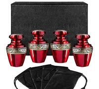 Serenity Red Beautiful Small Mini Keepsake Urn for Human Ashes - Set of 4 - with Satin Lined Case and 4 Pouches