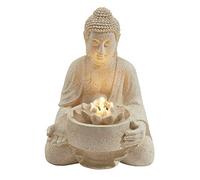 Serenity Serene Buddha Water Feature LED Lotus Fountain, Weatherproof Self-Contained Mains Powered Ornament for Garden, Patio or Decking, 40cm