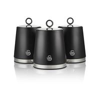 Swan SWKA18536BLK Serenity Set of 3 Kitchen Storage Canisters for Tea, Coffee, and Sugar with Smooth Matt Finish and Stainless Steel Accents, 1.3L, Black