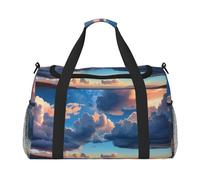 Serenity Skies Print Travel Duffel Bag for Men & Women, Foldable Travel Bags and Spacious Weekender Tote Bag for Storage Toiletry Luggage Personal Item, Black, L