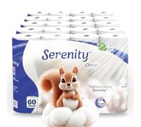 Serenity Soft Quilted Toilet Tissue 3-Ply - Luxuriously Soft, Gentle & Strong Bulk Toilet Rolls, Hypoallergenic, Value Pack of 60 Rolls, Sustainable & Dermatologically Tested