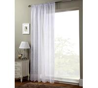 Serenity Sprig White Single Embroidered Voile Net Curtain Sheer Panels Slot Top Heading (140cm (55'') x 137cm (54''))