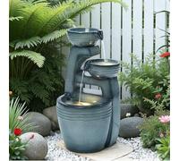 Serenity Tiered Ceramic Effect Water Feature with LED Lights Self-Contained Indoor Outdoor Fountain Relaxing Cascading Water