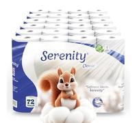 Serenity Toilet Rolls 72 Pack - Bulk Family Loo Roll, Soft Quilted 3-Ply Toilet Tissue 160 Sheets per Roll, Hypoallergenic Fragrance Free, FSC Certified Recycled Septic Safe Bathroom Paper