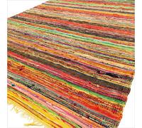 Serenityy 154 X 90 Cm Luxury Indian Cotton Rag Rug - Yellow - Rectangular.
