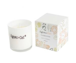 Serenityy Agnes + Cat Clementine Soy Wax Votive Candle 200G - Frosted White Glass, Embossed Silver Lid