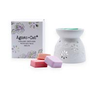 Serenityy Aw Dropship Uk Ceramic Wax Melter With 4 Soy Wax Melts, Floral Cut-Out Design And Assorted Scents