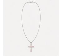 Serenityy Aw Dropship Uk Rose Quartz Crucifix Pendant - Silver Plated On 45Cm Chain, Pale Pink Stones