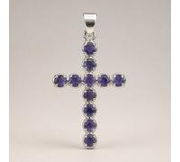 Serenityy Aw Dropship Uk Silver-Plated Crucifix Pendant With Purple Stones On 45Cm Chain - Indian Devotional Style