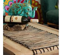 Serenityy Aw Dropship Uk Water Hyacinth Table Runner - Black Tiger Pattern With Fringe - 150 X 36 Cm