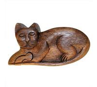 Serenityy Bali Magic Box - Cat Shaped Sheesham Wood Puzzle Keepsake Box, Handmade In Bali, Individually Wrapped
