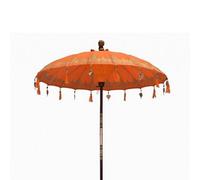 Serenityy Bali Patio Parasol - Handcrafted Cotton Canopy With Gold Pattern - Orange - 2M